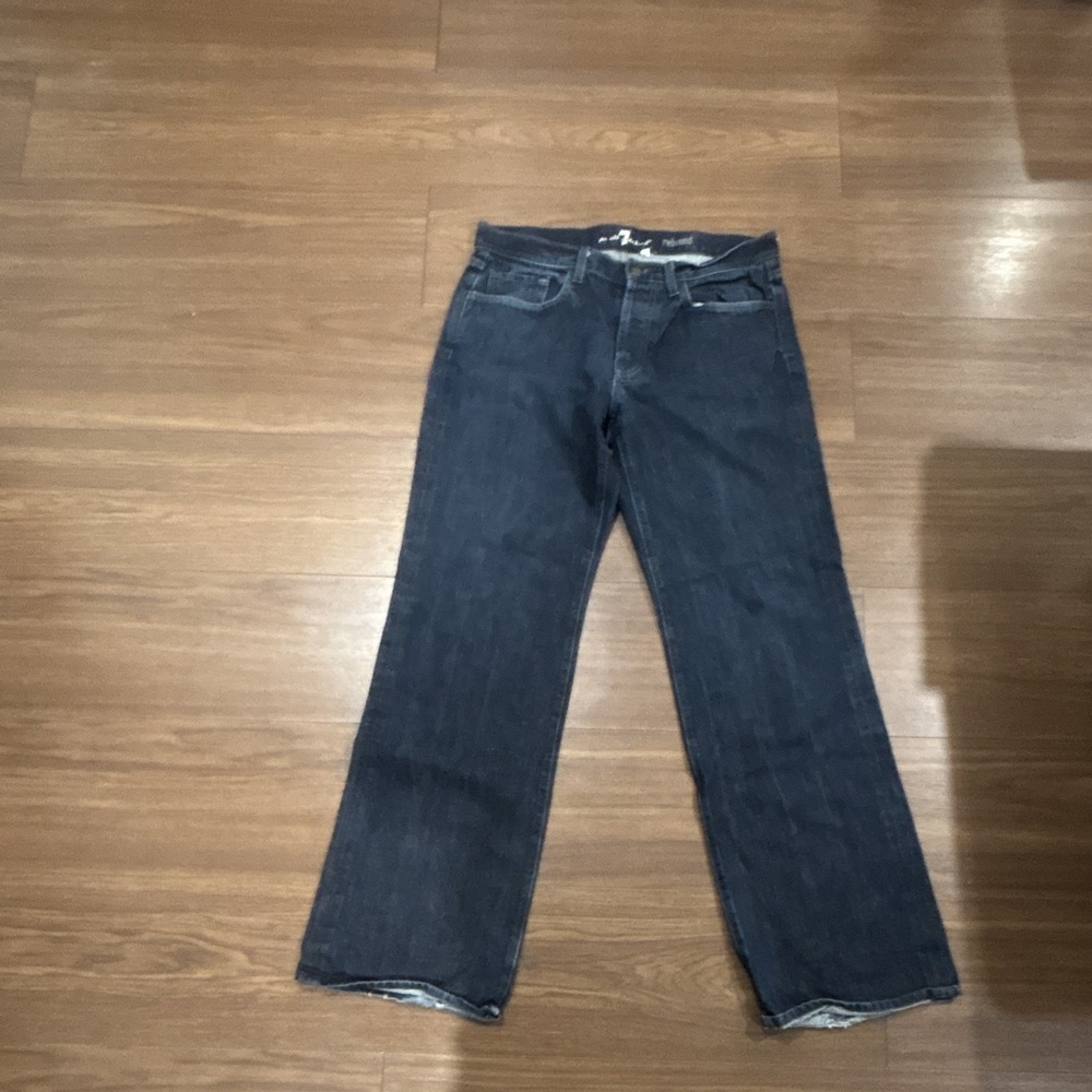 7 For All Mankind Austyn Jeans Mens 36 Relaxed Straight Dark Wash Distressed Hem